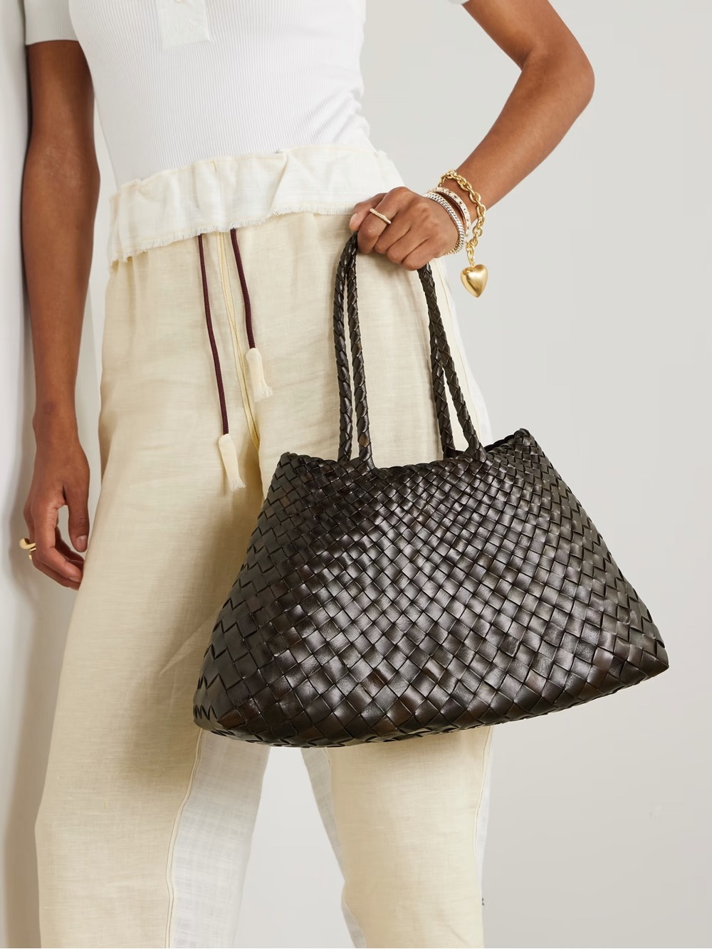 Dragon Diffusion Woven Leather Tote in Dark Brown, Large
